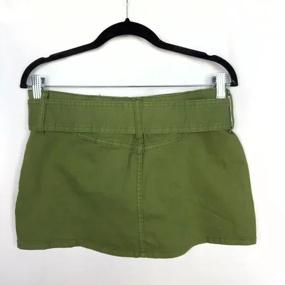 Bershka Micro 90s Buckle Detail Low Rise Ultra Mini Skirt In Khaki Green Size 6 - Picture 10 of 13